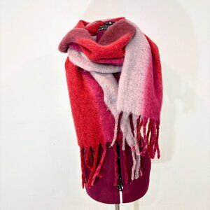 Ricki's Chunky Fringe Pink Plaid Green Fluffy Oversized Scarf